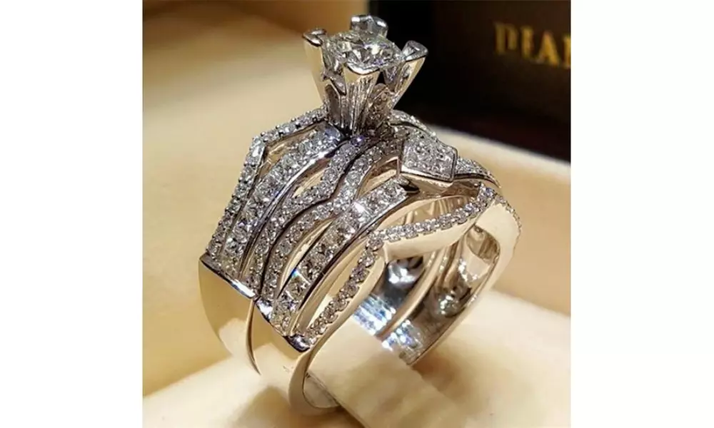 Women's 925 Sterling Silver Wedding Engagement Ring Set - Primary Image