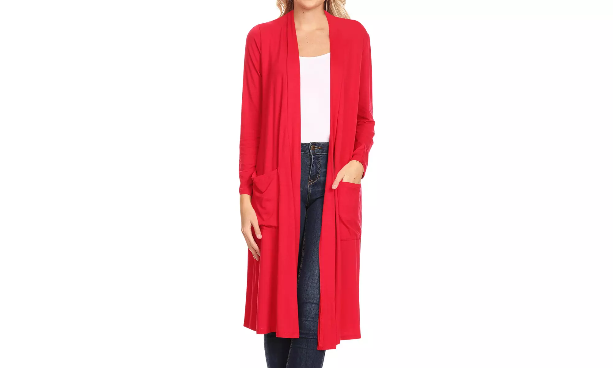 Women's Casual Open Front Side Pockets Solid  Long Cardigan