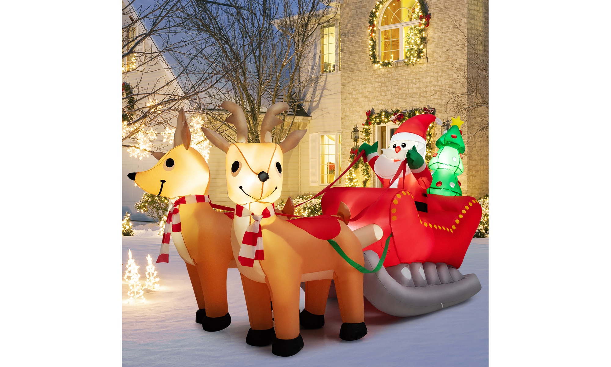 Costway 7.2 FT Inflatable Santa Claus Sleigh Reindeer LED Lights Christmas Tree