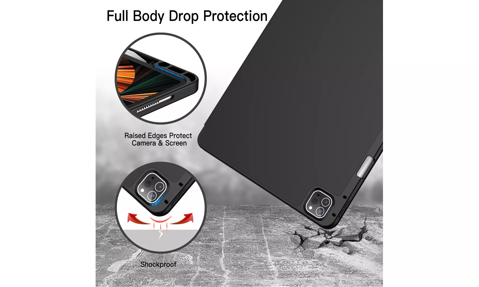 iPad Pro 12.9'' (2022/2021) Case with Pencil Holder, Support 2nd Pencil Charging
