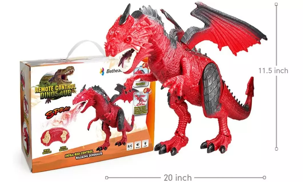 RC Dragon Toy Walking Robot Dinosaur Toy with Light Up Roaring & Spraying Effect