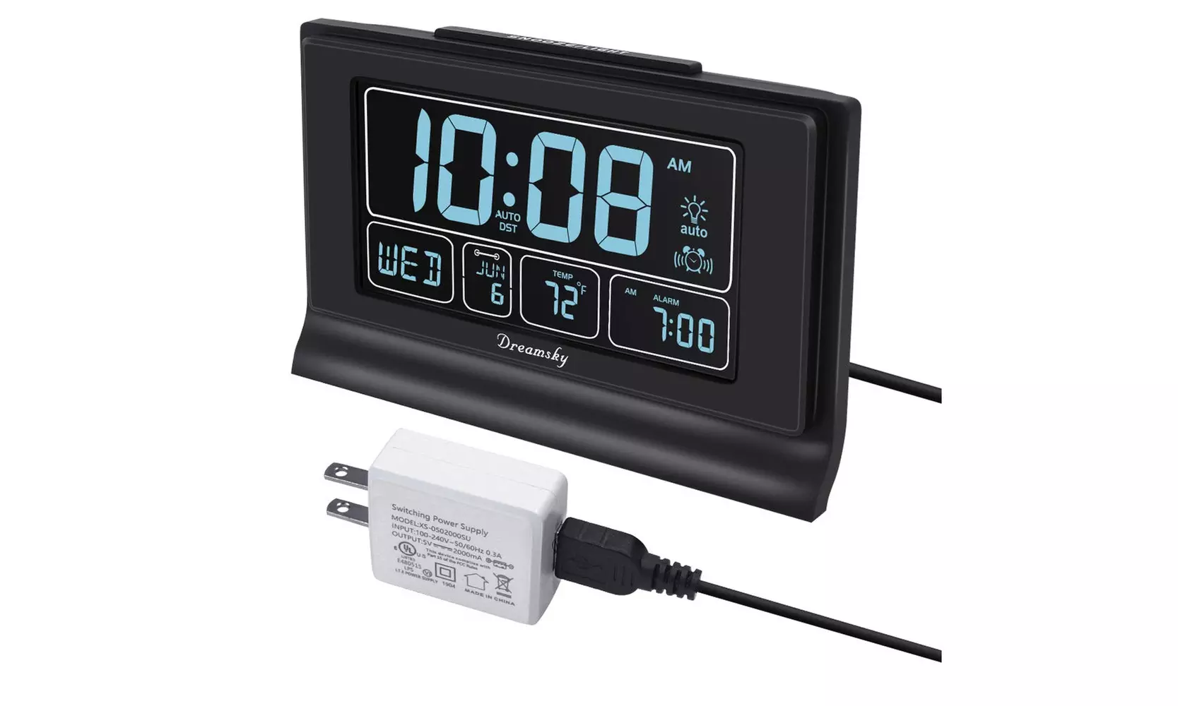 DreamSky Auto Set Digital Alarm Clock with USB Charging Port - Primary Image