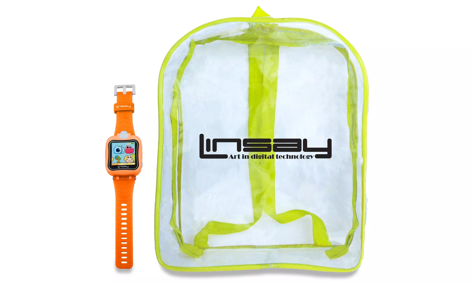 LINSAY 1.5" Kids Smartwatch Orange Selfie Camera HD for Videos/Photos w Bag Pack - Second Medium