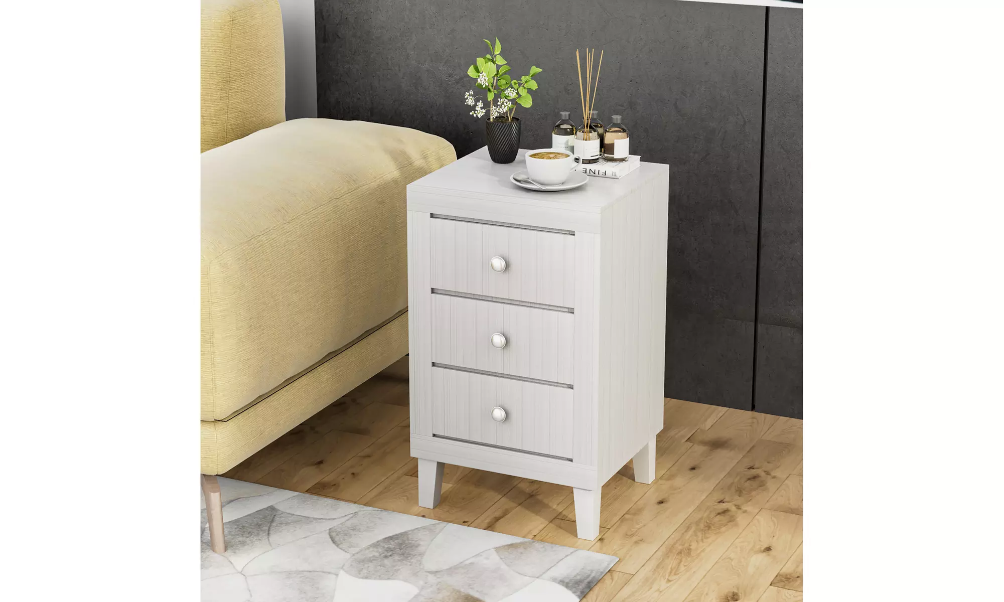 Costway Nightstand Sofa Side Coffee Table with  3 Drawer for Bedroom Living Room - Primary Image