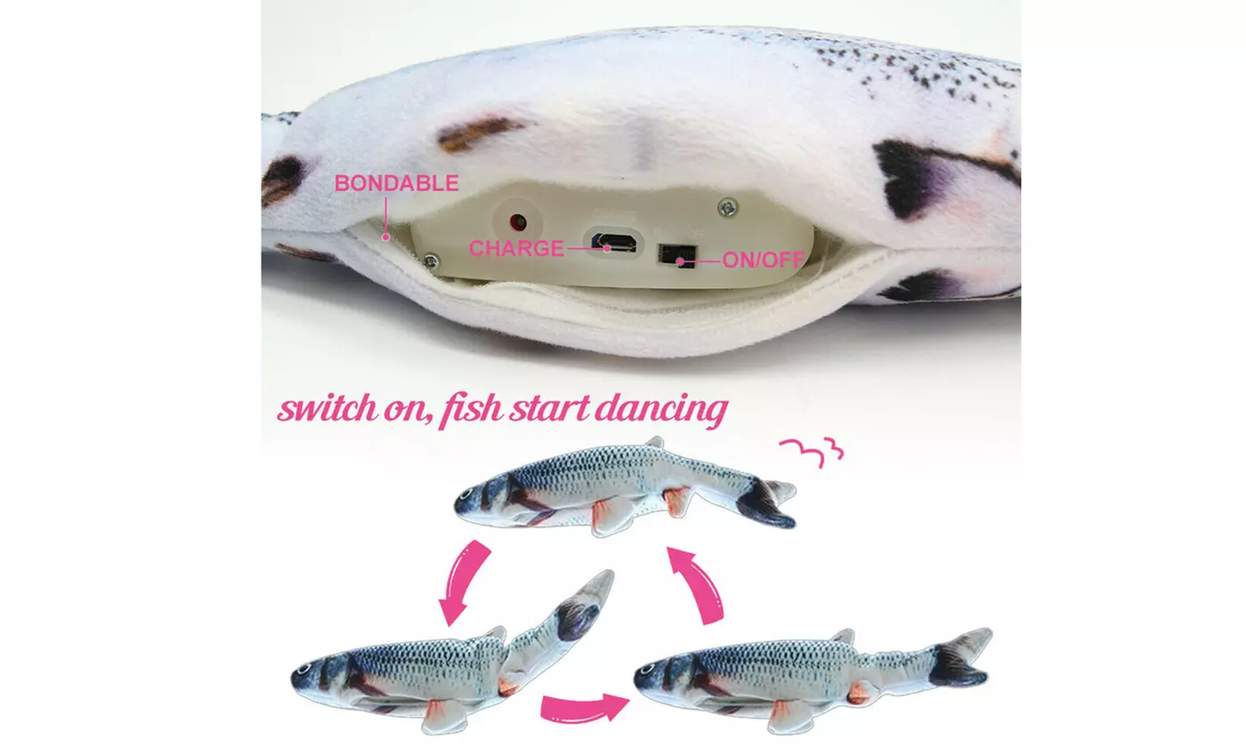 11" Electric Floppy Fish Cat Toy Catnip Chew Kicker Interactive Plush Toy