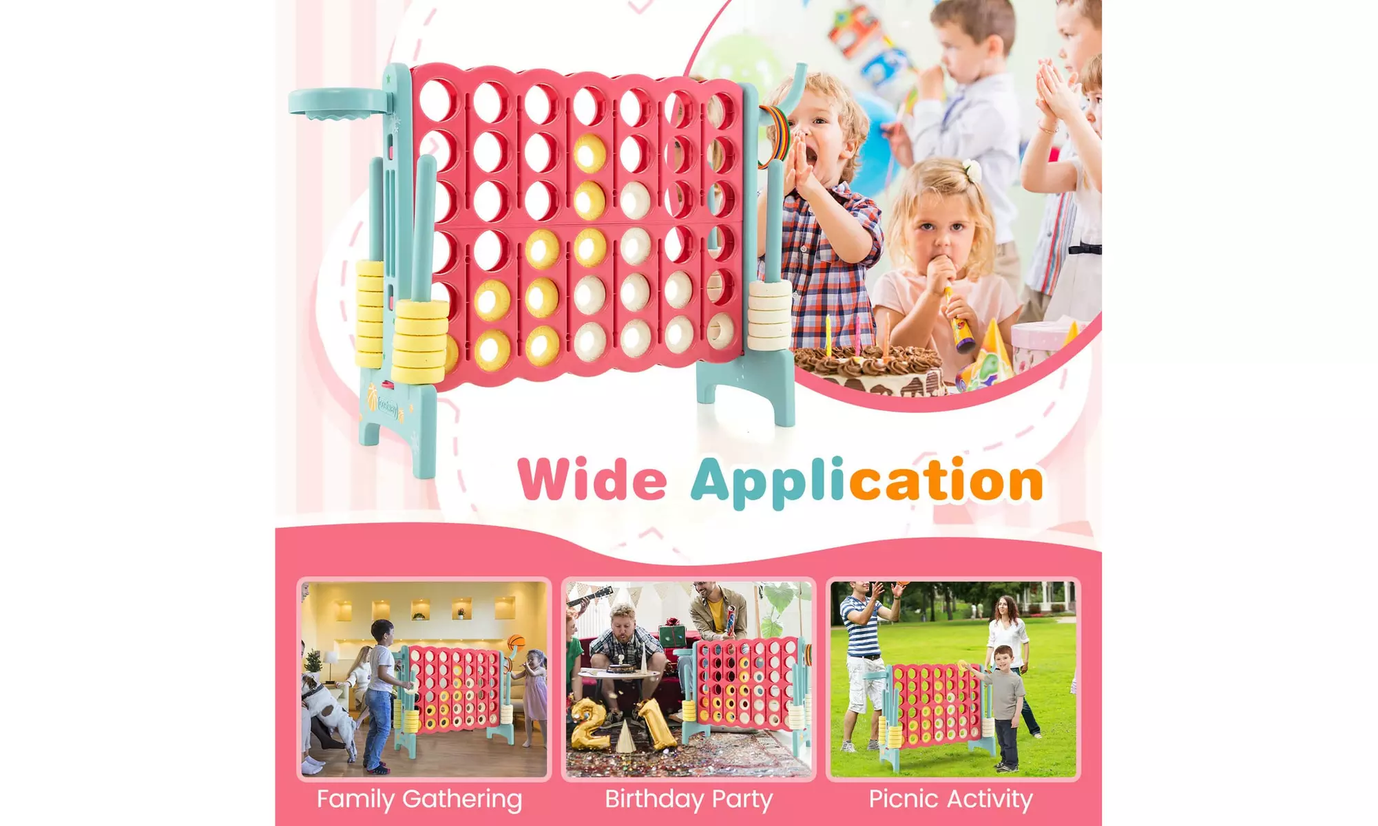 Jumbo 4-to-Score 4 in A Row Giant Game Set Stickers for Kids w/ Carry Bag
