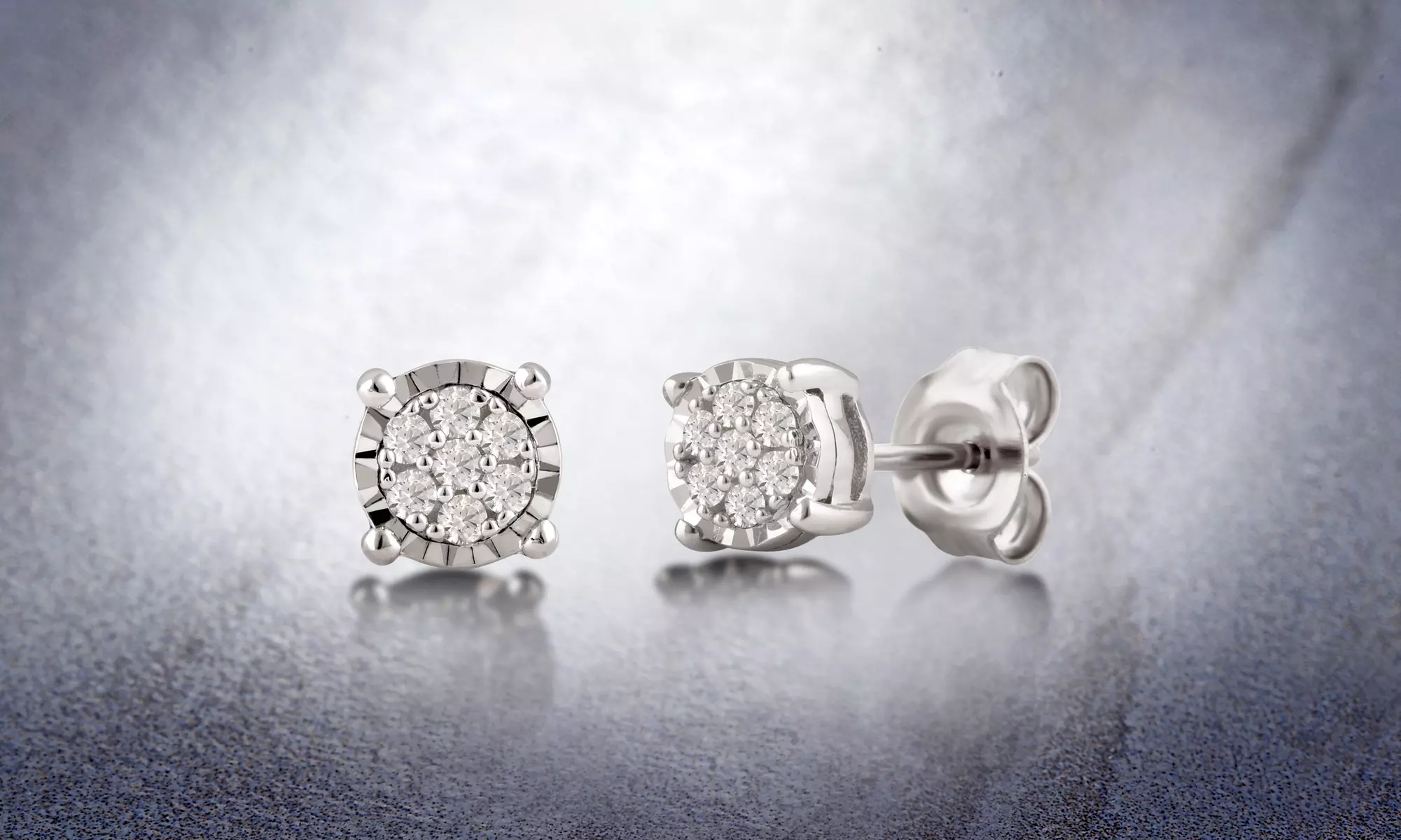 1/10 CTTW Diamond Cluster Stud Earrings in Sterling Silver By DiamondMuse - Primary Image