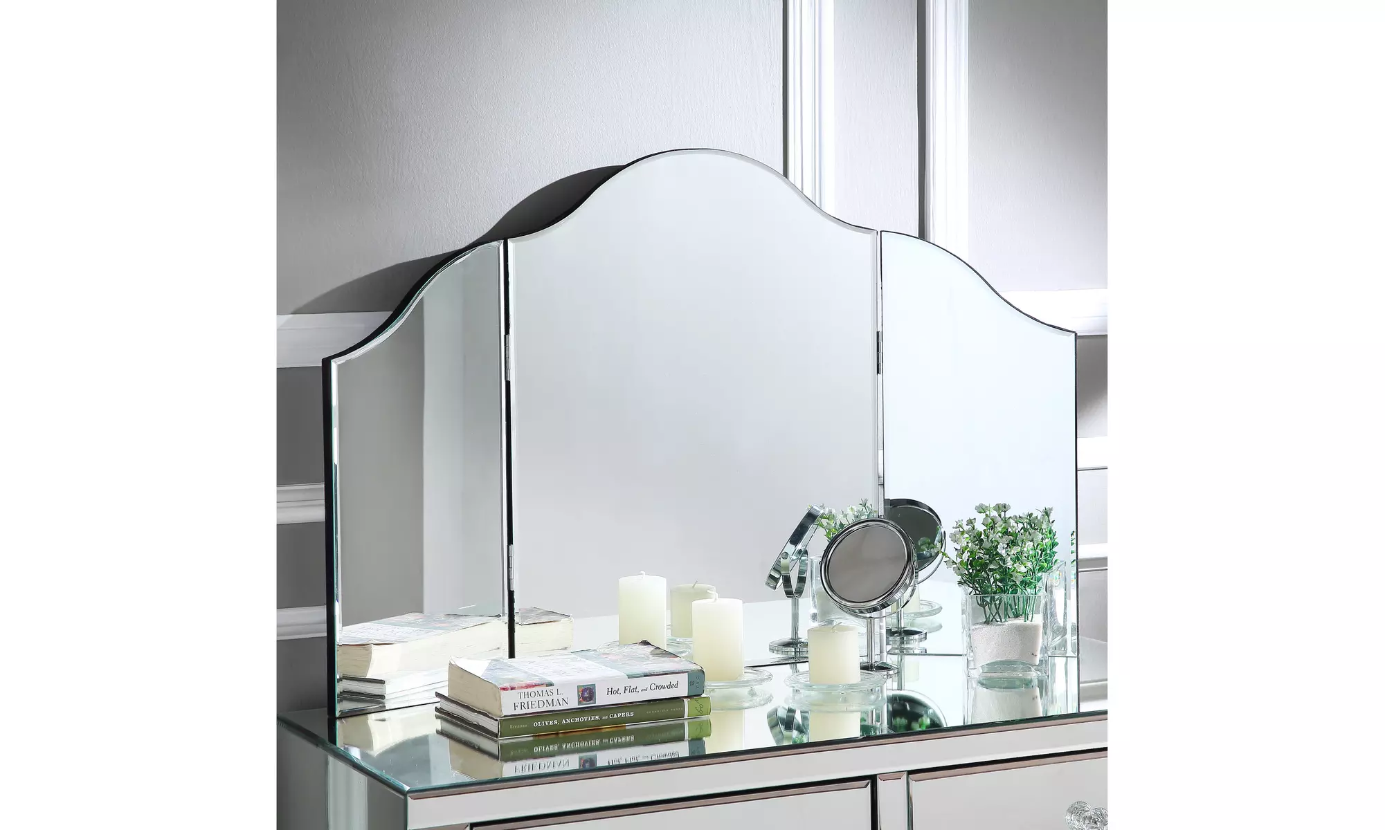 Mokella Tri-fold Tabletop Vanity Mirror - Frameless  Modern and Contemporary    - Primary Image