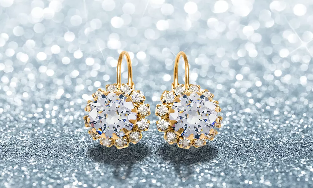 18K Gold Plated Huggie Earrings Made with Swarovski Elements by Barzel - Primary Image