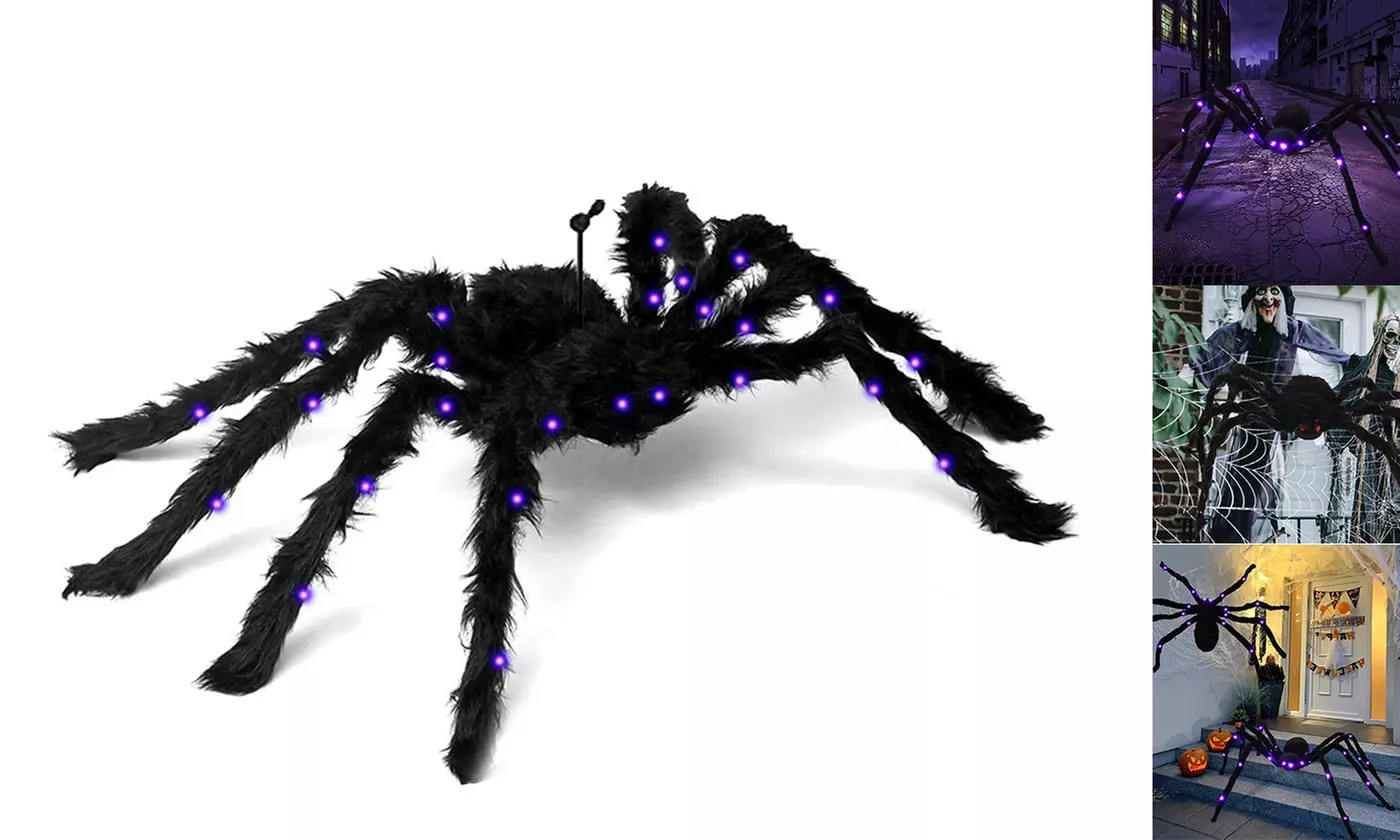 Halloween Spider Decorations 2.4FT Giant Light Up Hairy Realistic Fake Spider - Primary Image