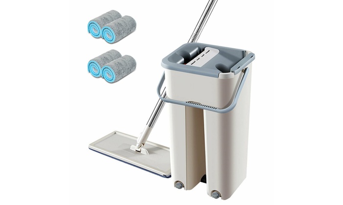 Flat Squeeze Mop Bucket Self Wet Hand Free Wringing Stainless Steel Mop Kit