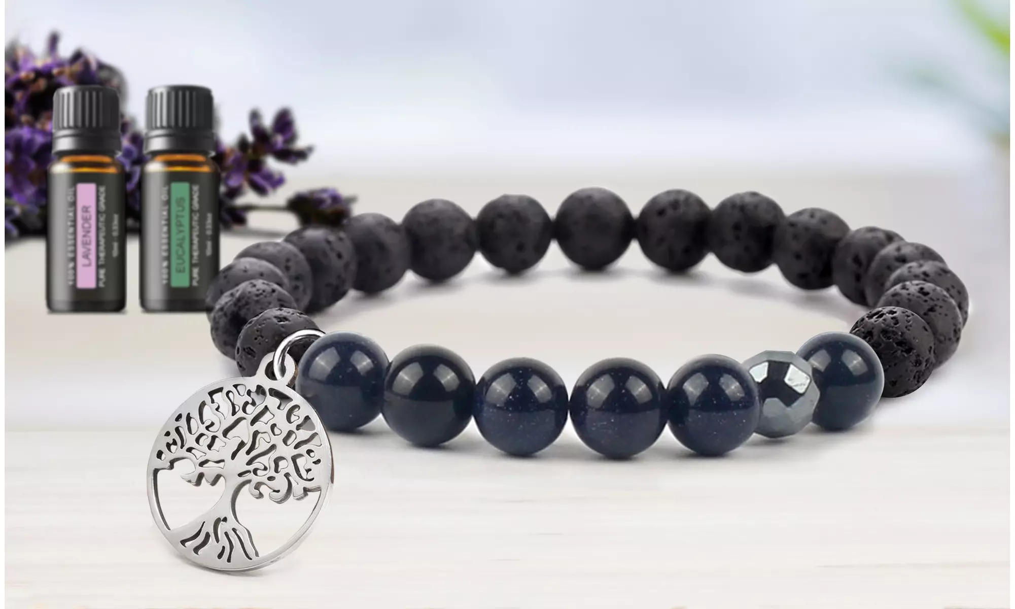 Lava Stone Tree Of Life Diffuser Bracelet with Optional Essential Oils - Primary Image