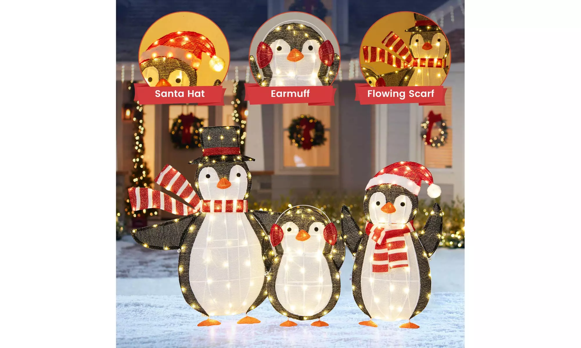 Costway Lighted Christmas Reindeer and Sleigh Set Dachshund Bear Penguin Decor