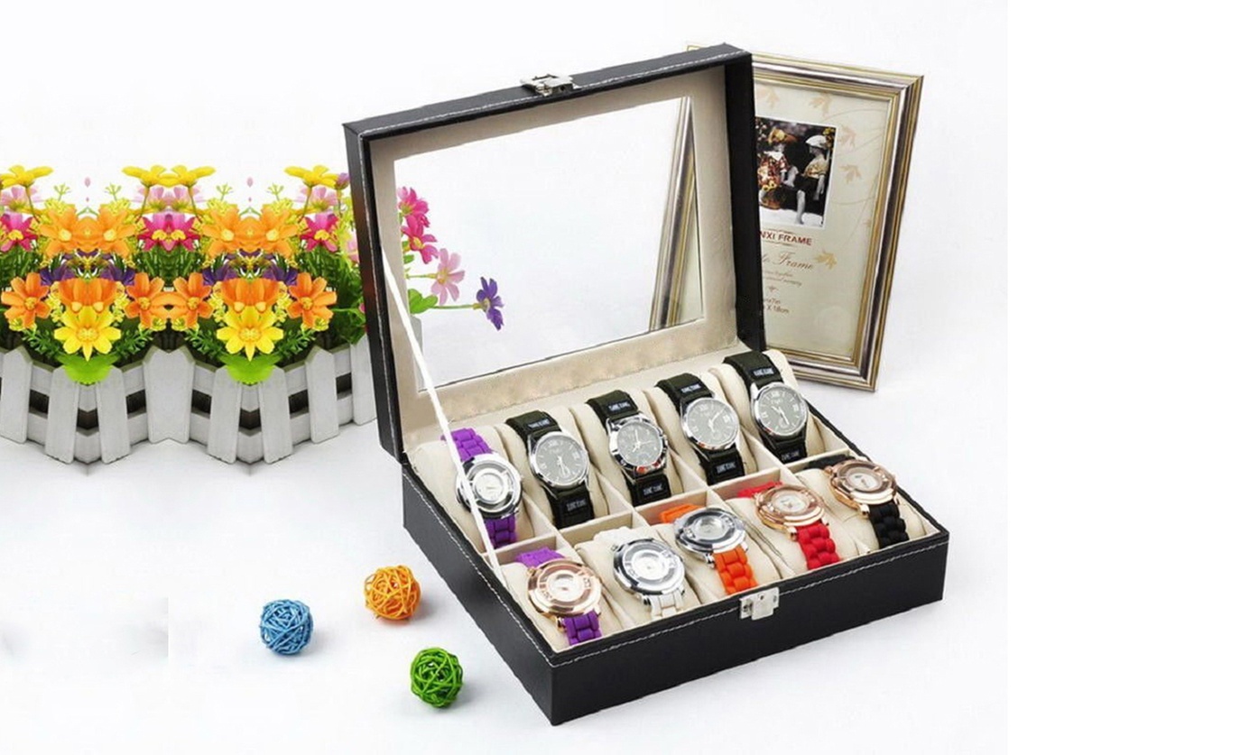 PU Leather Watch Cushion Display Glass Top Organizer Box(6,10,12,20,24 Slots)