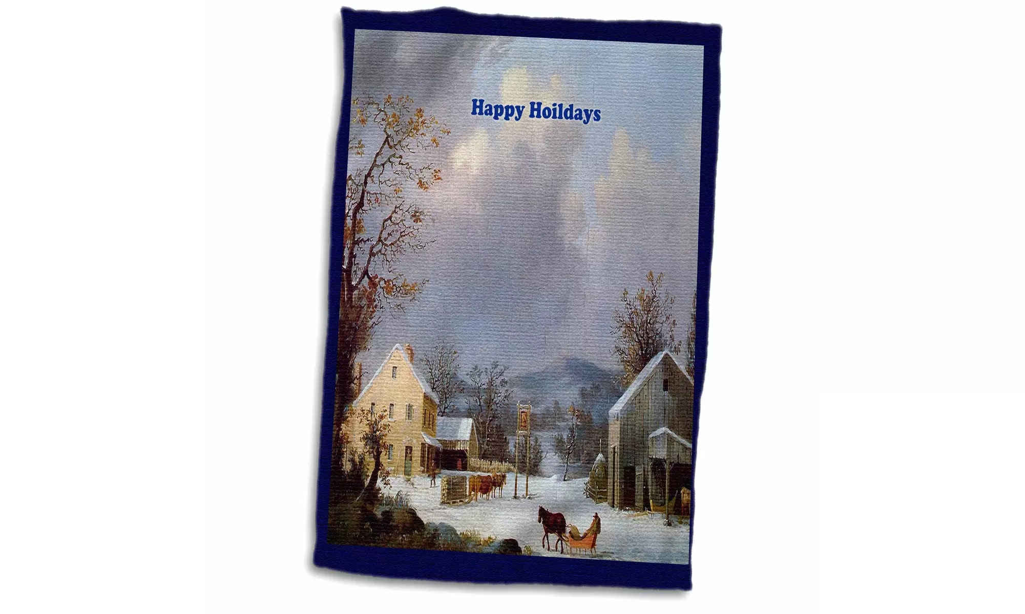  Towel - Farm House Horse Drawn Sleigh Snow on Ground Mountain  - Primary Image