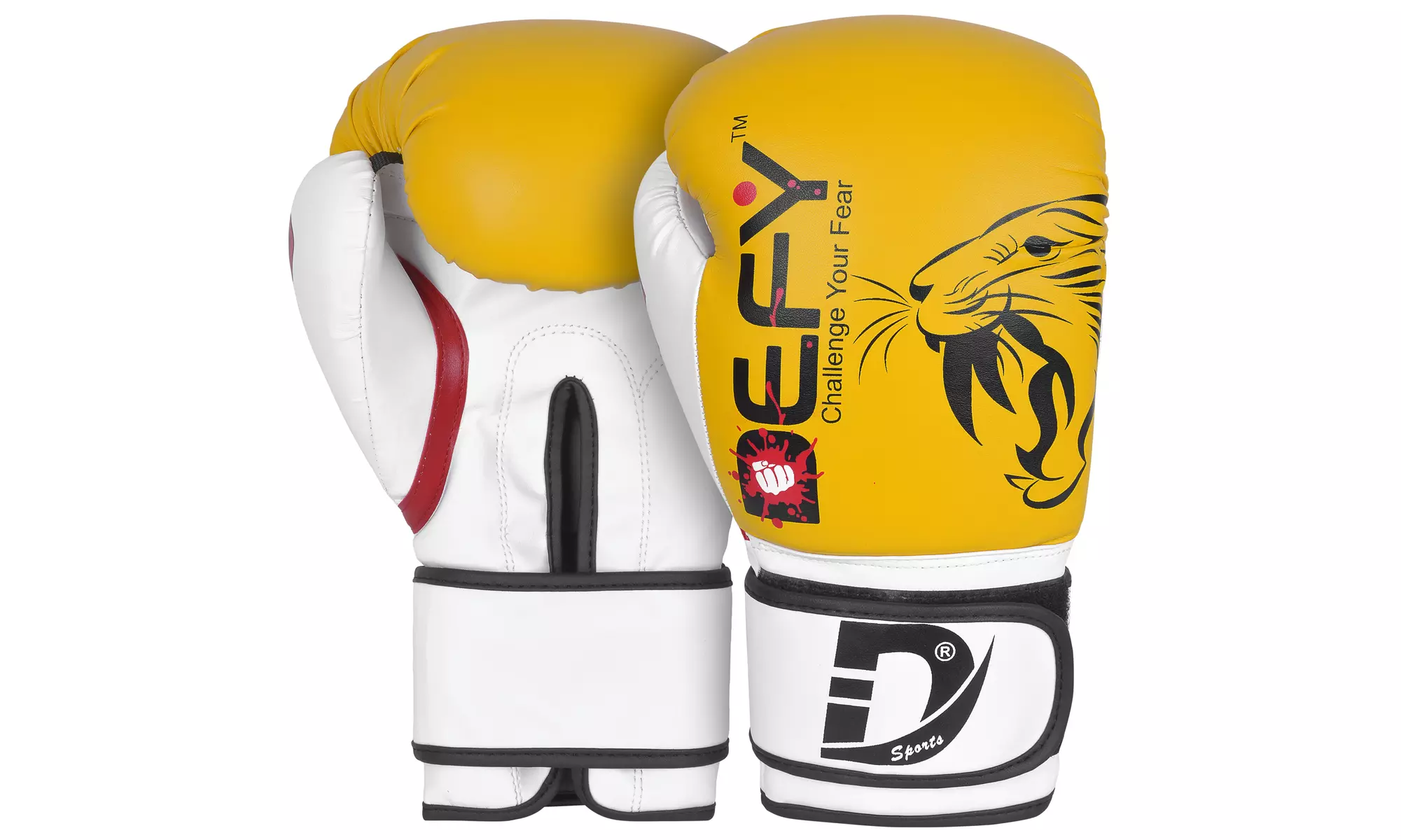 DEFY BEGINNERS GEL Boxing Gloves Leather Punch Training Kickboxing MMA Yellow - Primary Image