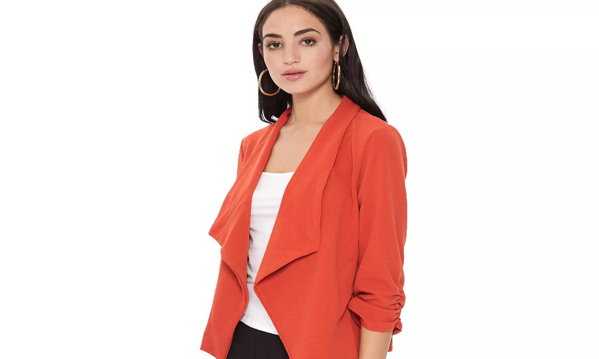 MOA Collection Solid Draped Open Front 3/4 Sleeve Jacket