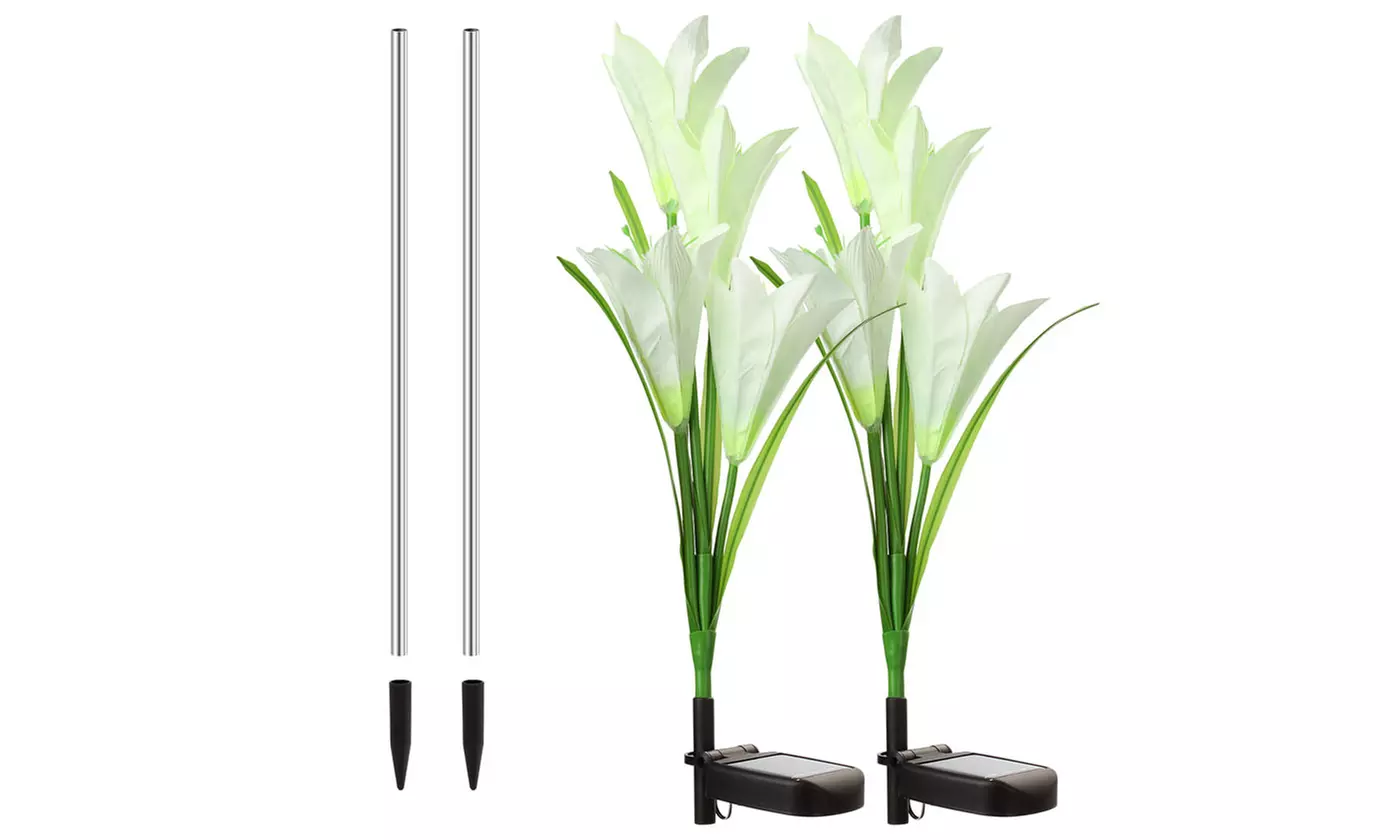 2-8Pcs Lily Flower Solar LED Stake Lamp Lights for Garden, Patio, or Backyard