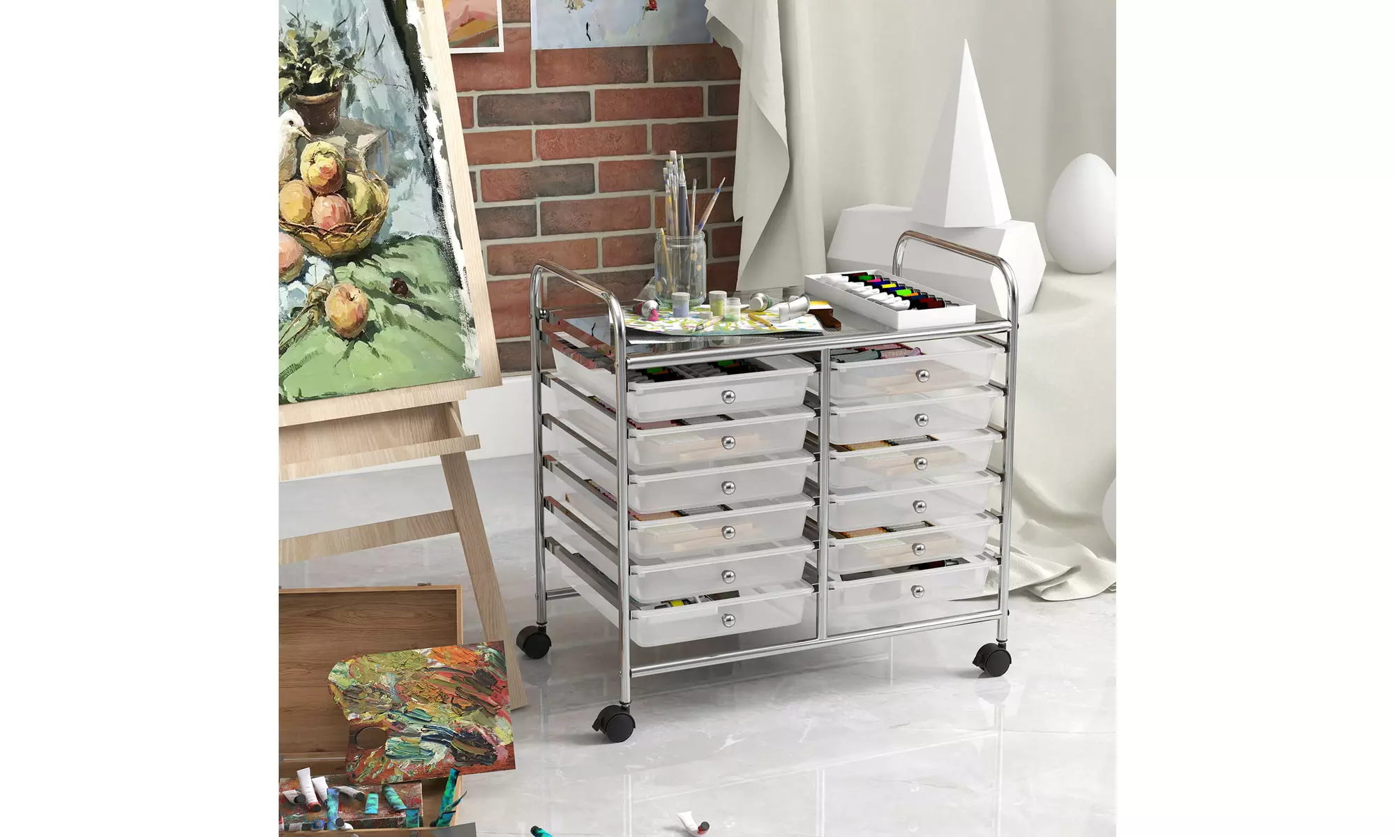 Costway 12 Drawers Rolling Cart Storage Scrapbook Paper Studio Organizer Bins