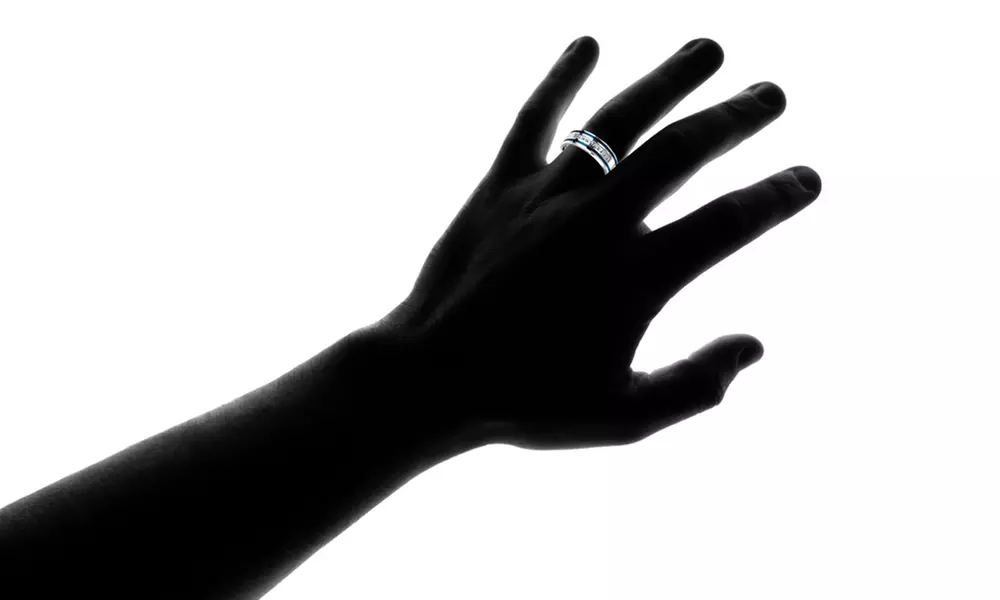 10 Lined CNC Machine Set CZ with 2 Blue IP Grooved Stripes Stainless Steel Ring - Primary Image