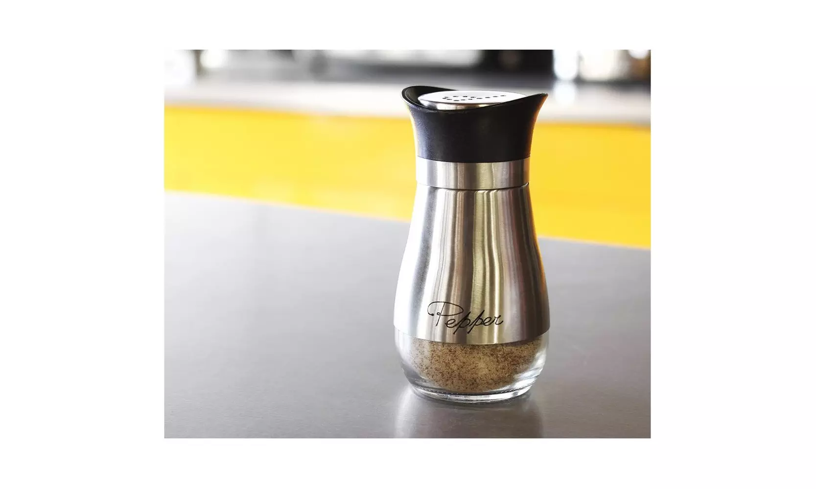 Elegant BPA Free Salt Pepper Shakers Stainless Steel Glass Set With Stand, 4oz - Image 4