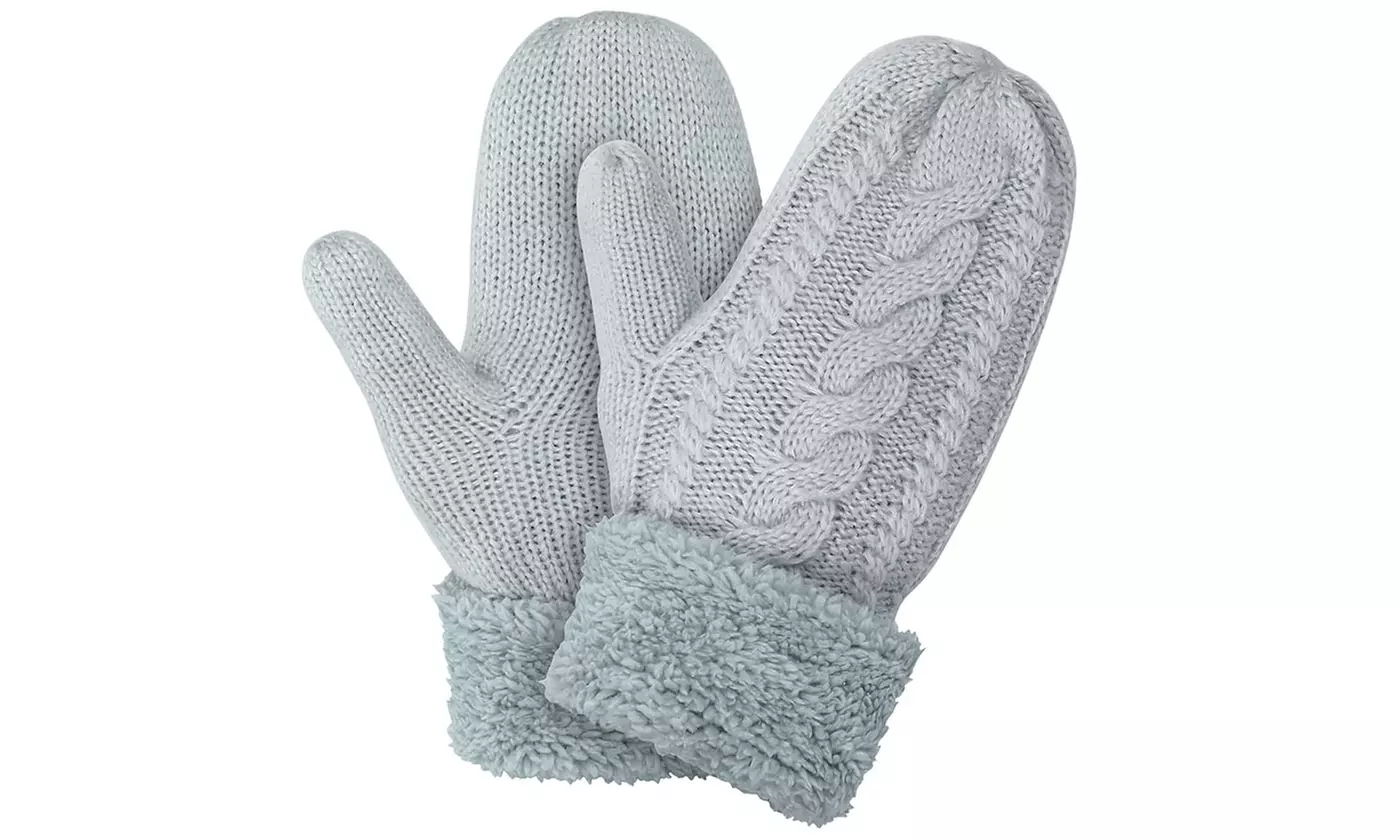 Women's Cozy Winter Knit Mitten Gloves With Fleece Lining