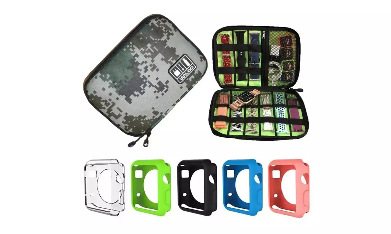 Waloo Apple Watch Band Organizer with Five pack of Faceplate Cover Bundle