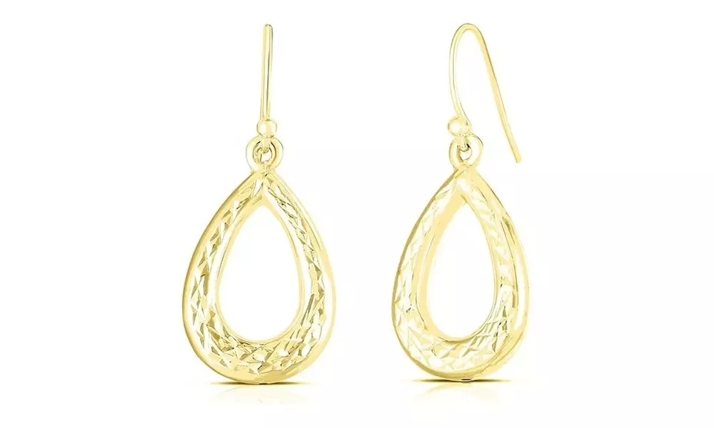 Italian Made 925 Sterling Silver Diamond Cut Teardrop Hook Earrings For Women