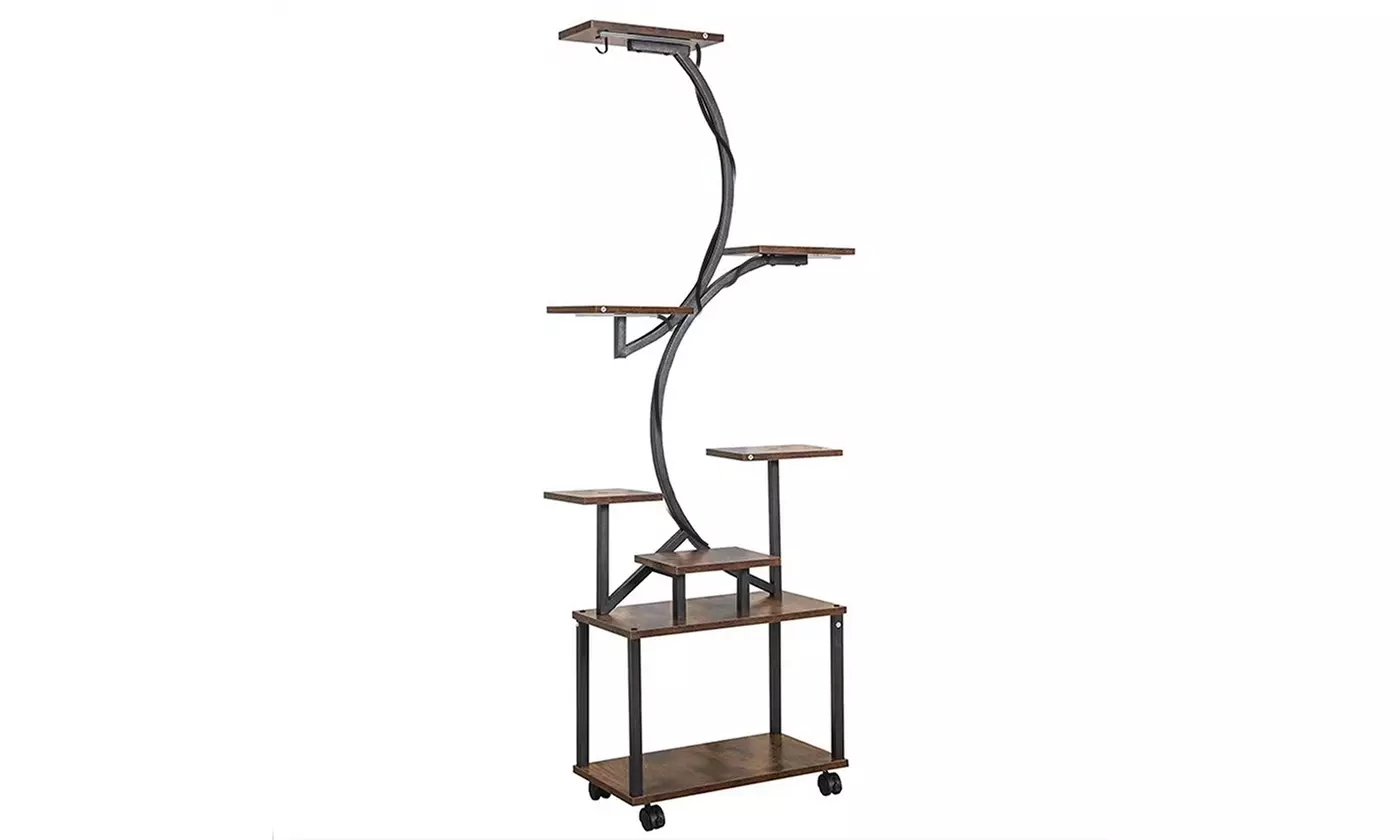 iMounTEK 8-Tier S-Shaped Metal Plant Stand with Grow Lights & Rolling Wheels