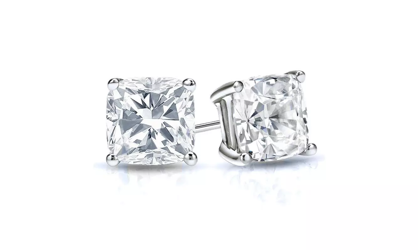 14K White Gold Plated Men's Square Cubic Zirconia Stud Earrings - Primary Image
