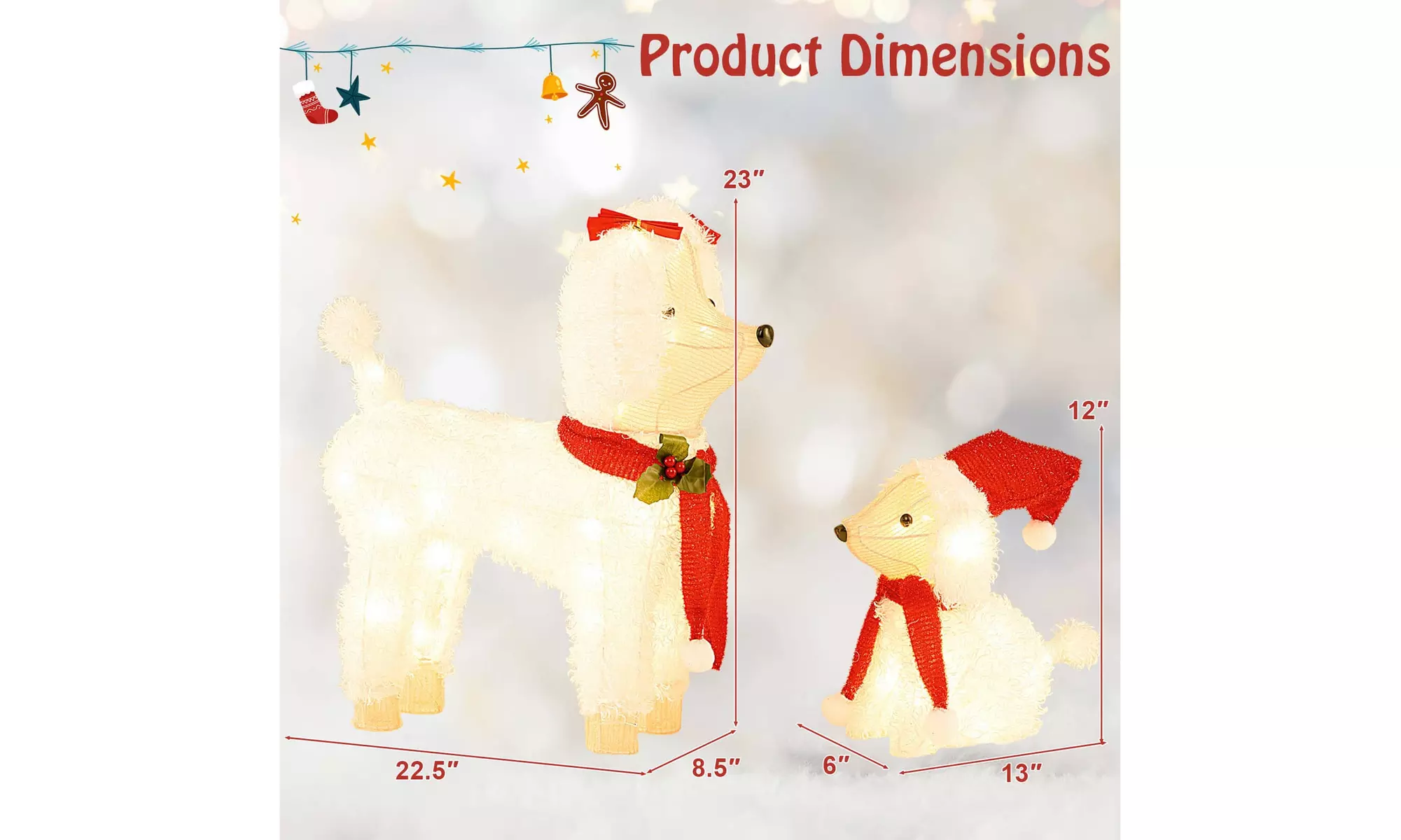 Costway Lighted Christmas Reindeer and Sleigh Set Dachshund Bear Penguin Decor