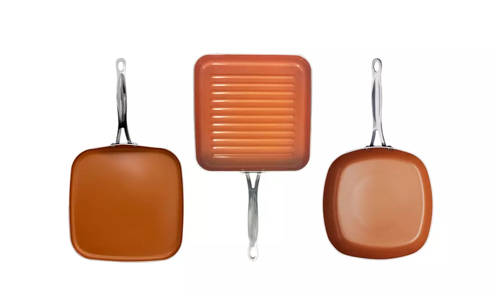 Gotham Steel 3 Piece Set Includes Grill, Griddle and Square Shallow Frying Pan - Primary Image