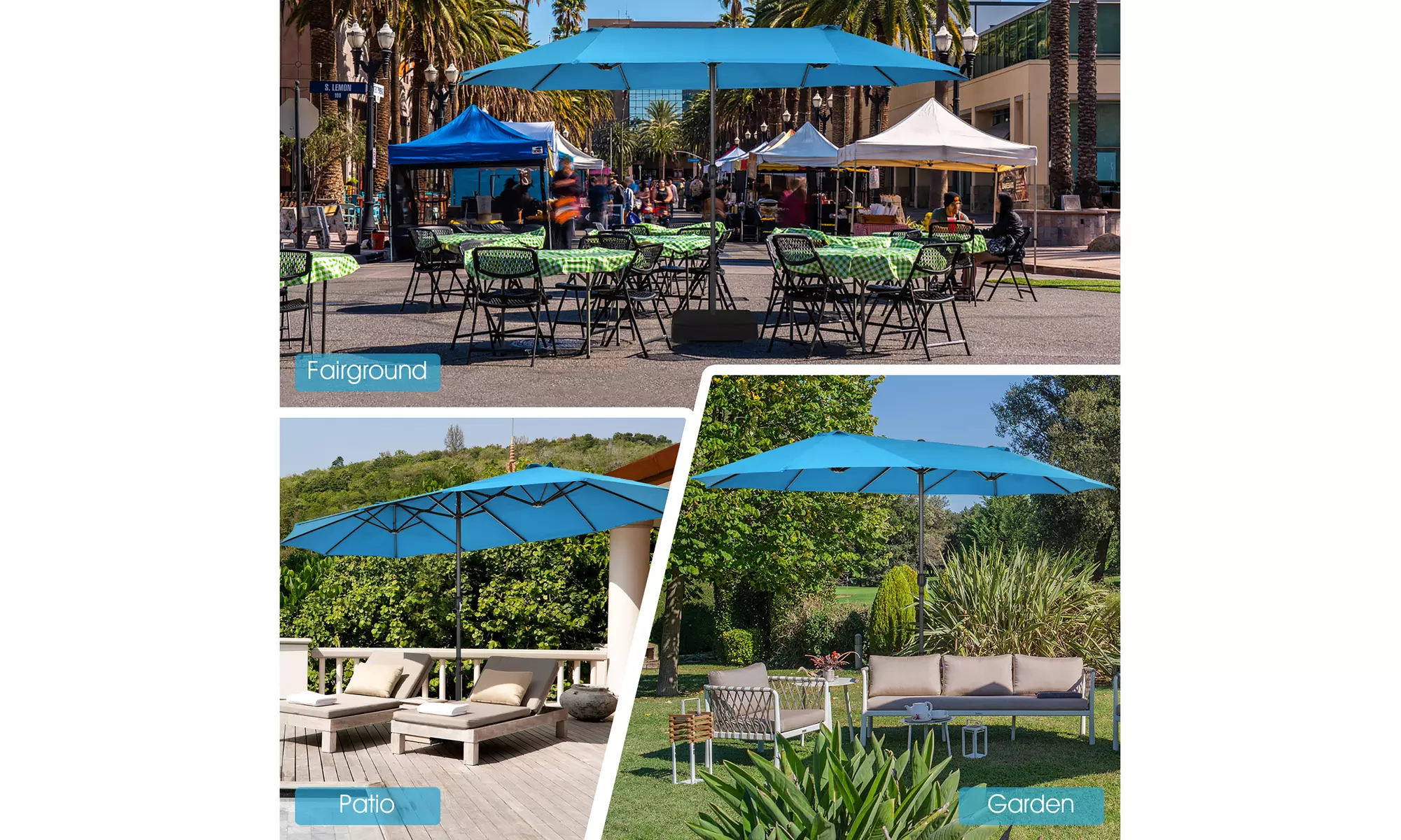 Costway 15FT Patio Double-Sided Umbrella Crank Outdoor Garden Market Sun Shade