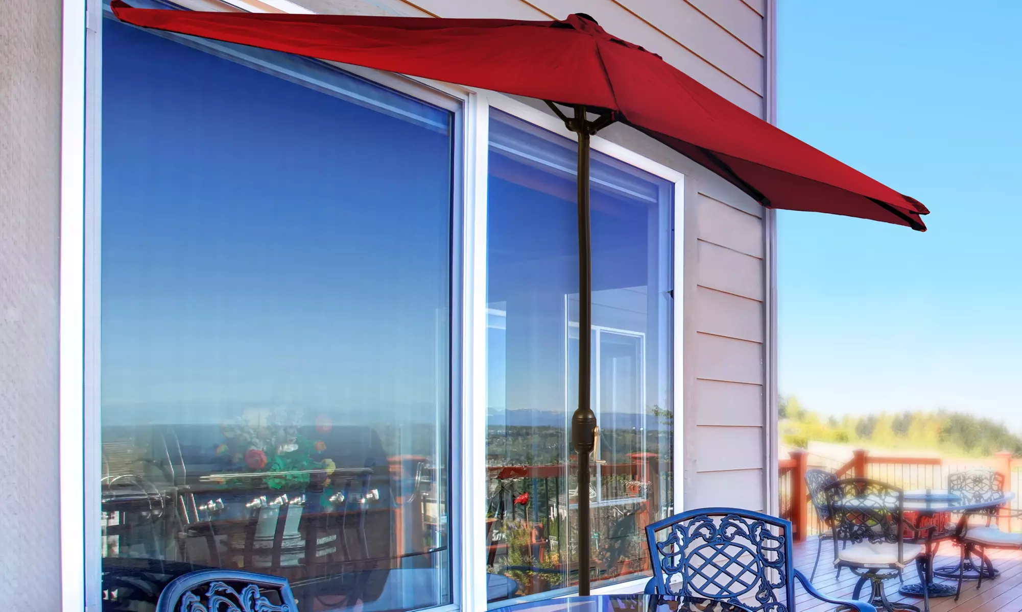 Half Round Patio & Market Umbrella with Easy Crank by Pure Garden  - Primary Image