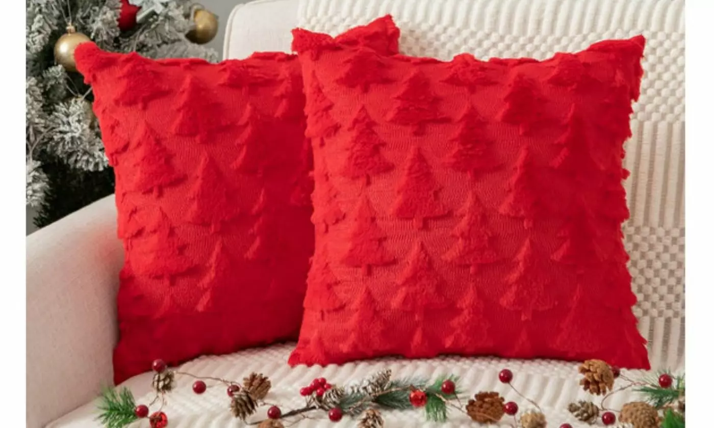 Set of 2 Christmas Tree Pillow Covers 18"x18" Pillow Cases Plush Faux Fur