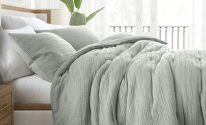 Waffle Textured 3 Piece Comforter Set All Season Ultra Soft Bedding