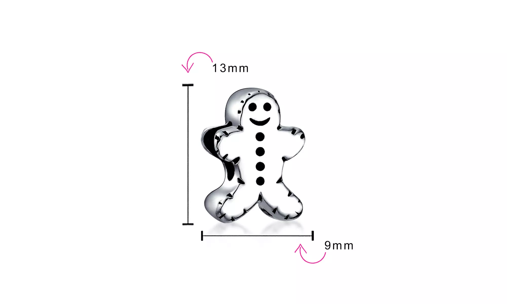 Holiday Christmas Gingerbread Man Cookie Charm Bead Sterling Silver - Second Medium