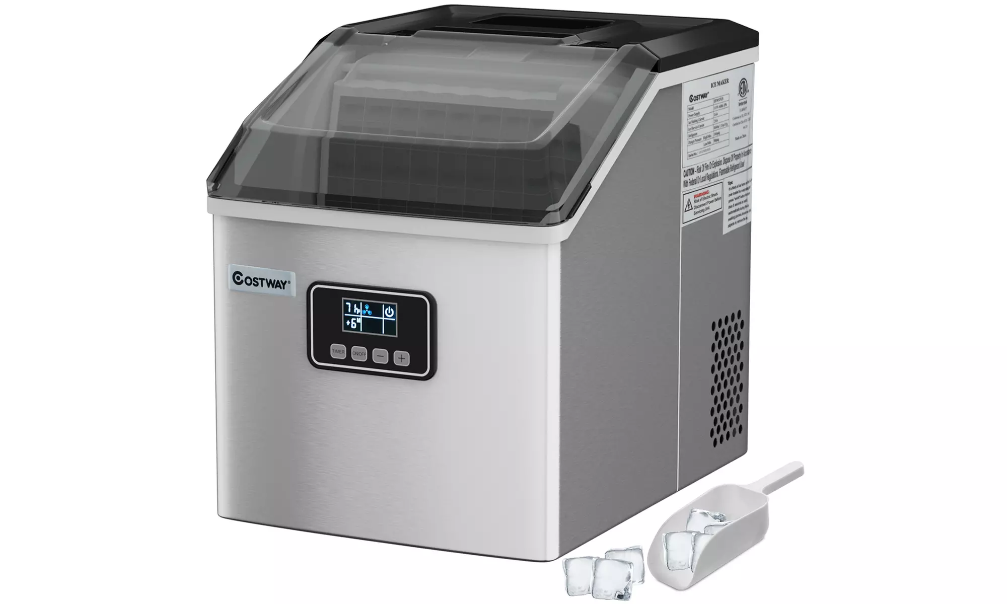 Stainless Steel Ice Maker Machine Countertop 48Lbs/24H Self-Clean w/ LCD Display - Primary Image