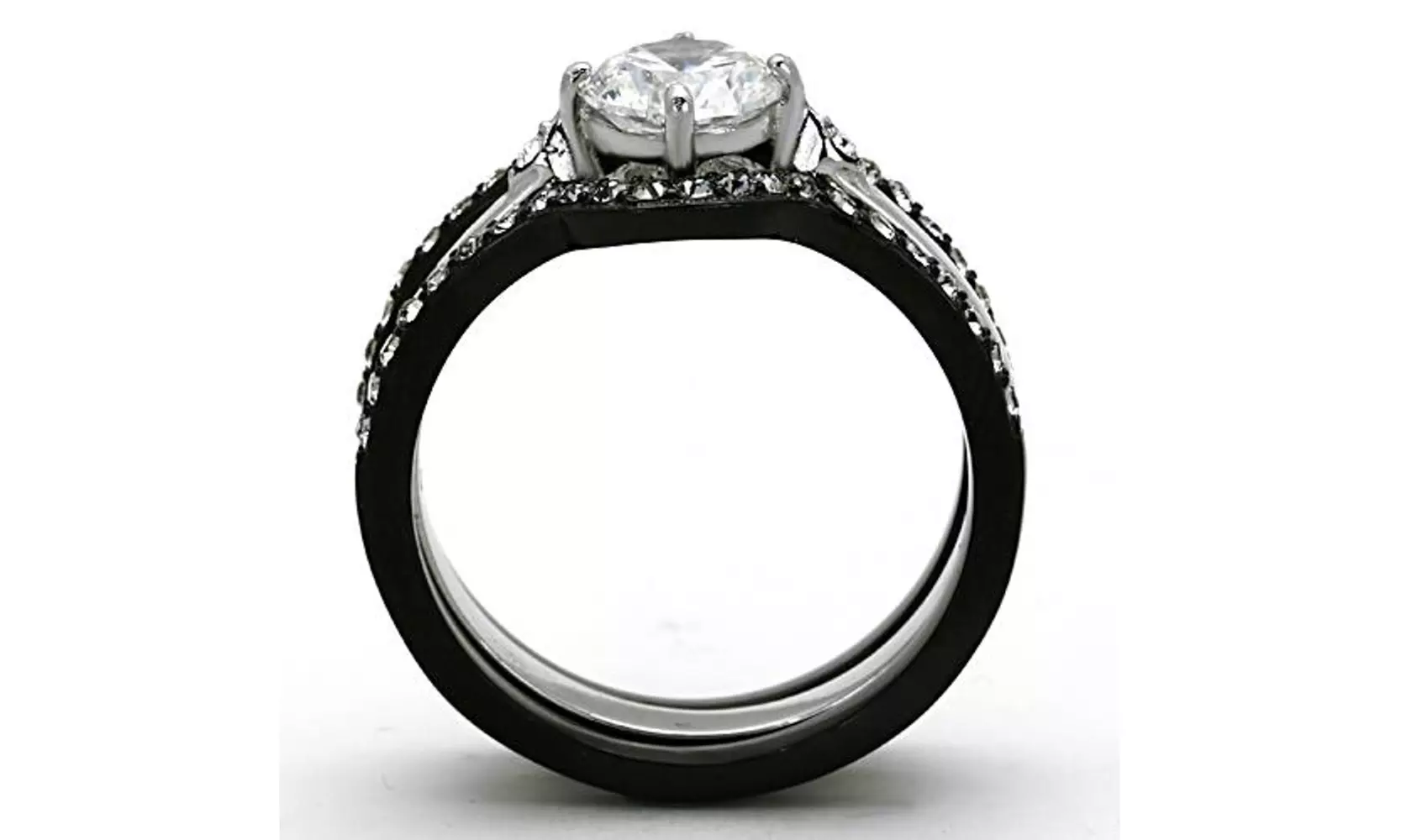 Women's 1.90 Ct Round Cut Cz Black Stainless Steel Wedding Ring Set