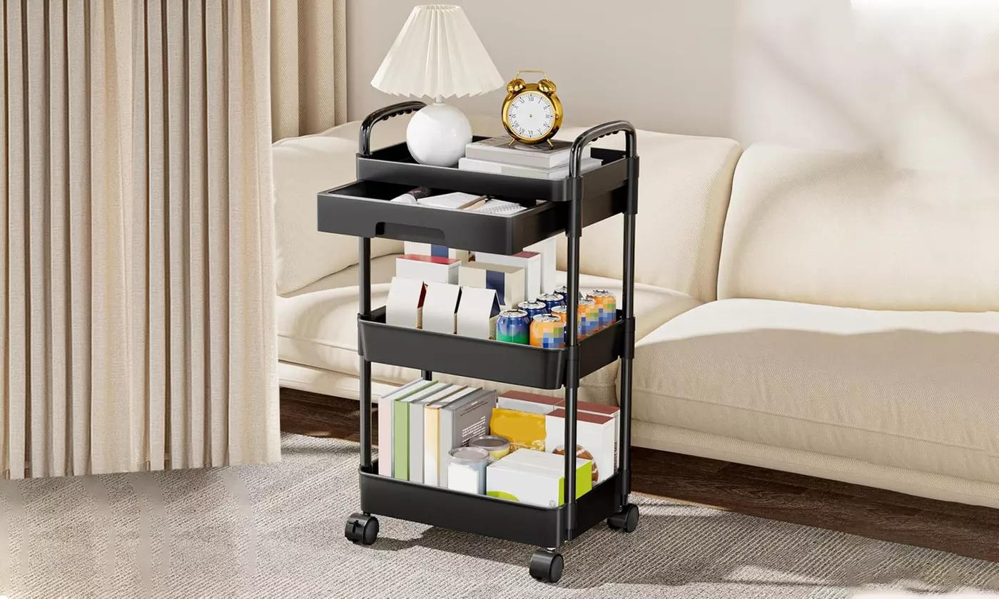 NewHome 3-Tier/4-Tier Rolling Storage Cart Mobile Shelving Unit Utility Cart