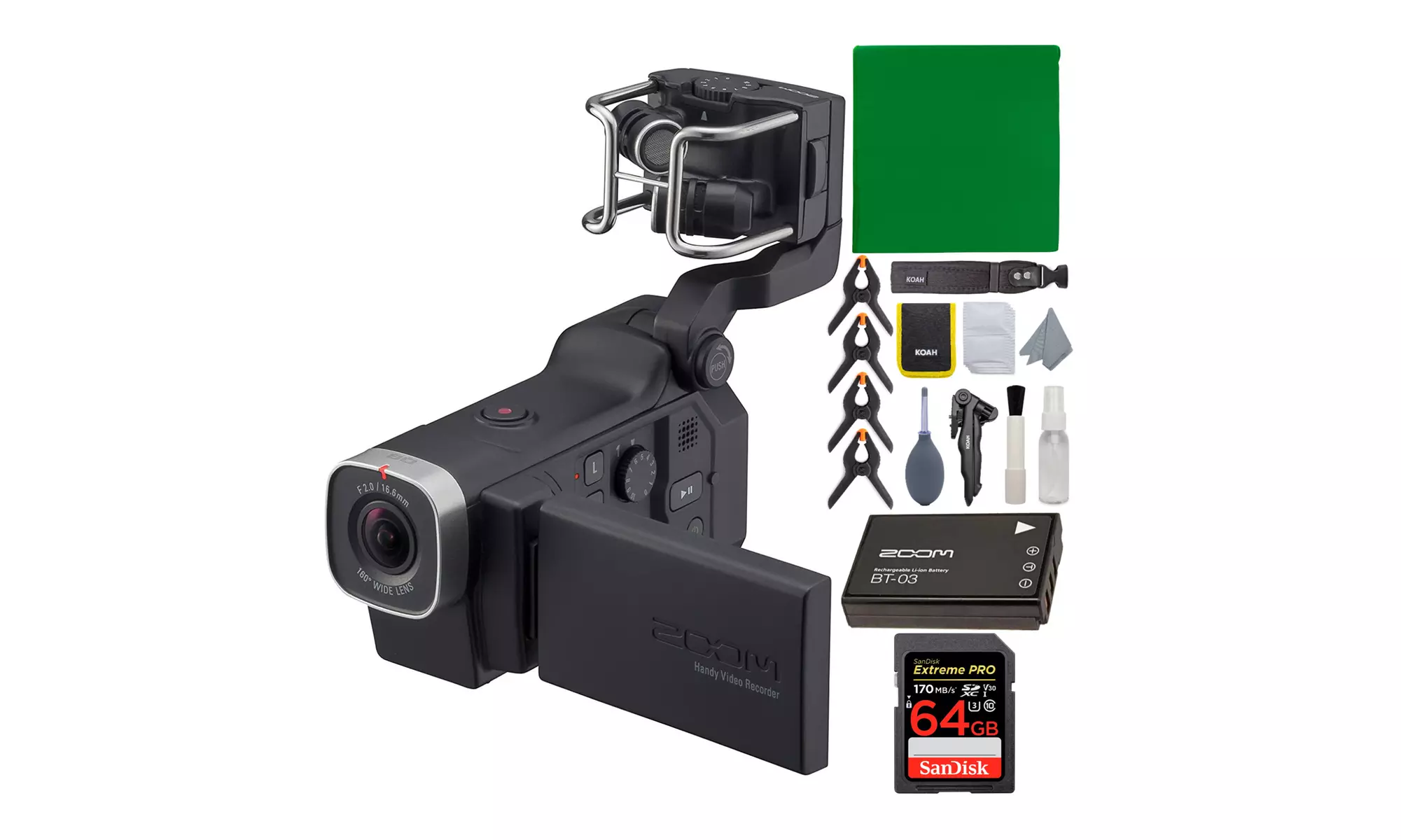 Zoom Q8 Handy Video Recorder with Greenscreen and Rechargeable Battery Bundle - Primary Image