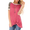 Image 9: Womens Leopard Color Block Twist Knot Tunics Casual Short Sleeve T Shirt Tops