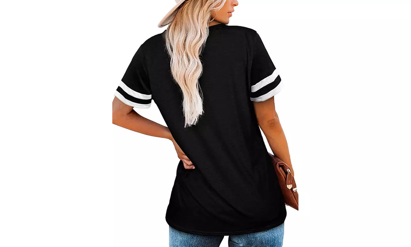 LESIES Women's V-Neck Tunic Style Short or Long Sleeve T-Shirts (S-2XL)
