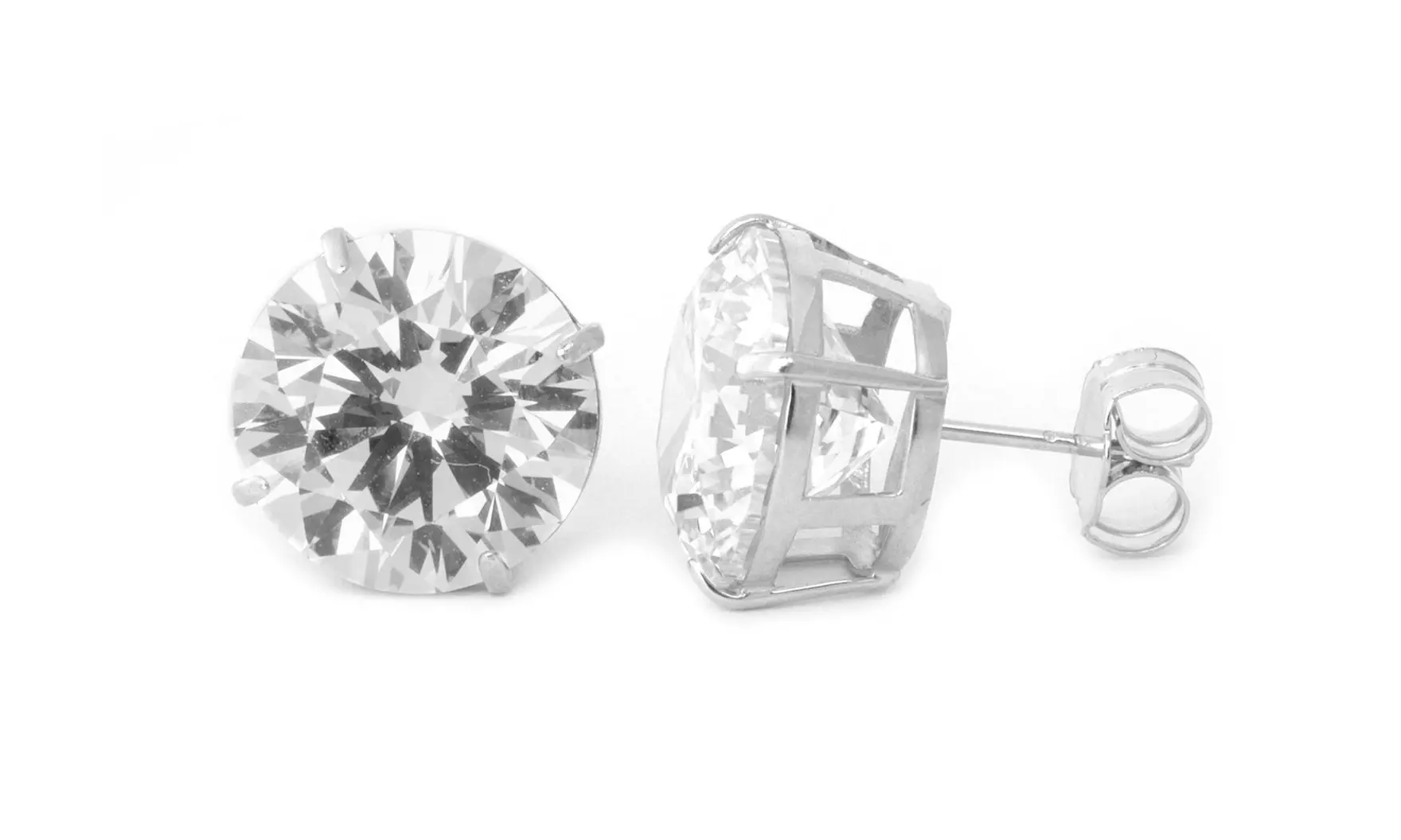 14k White Gold Round Cubic Zirconia Stud Earrings Plated - Primary Image