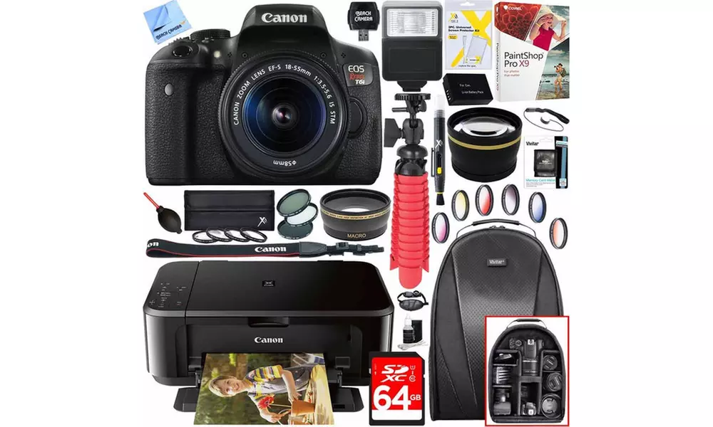 Canon EOS Rebel T6i DSLR Camera, Lens, and Printer Bundle - Primary Image