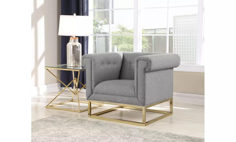 Penelope Accent Club Chair Plush Cushion Brass Finished Brushed Metal Base Frame - Primary Image