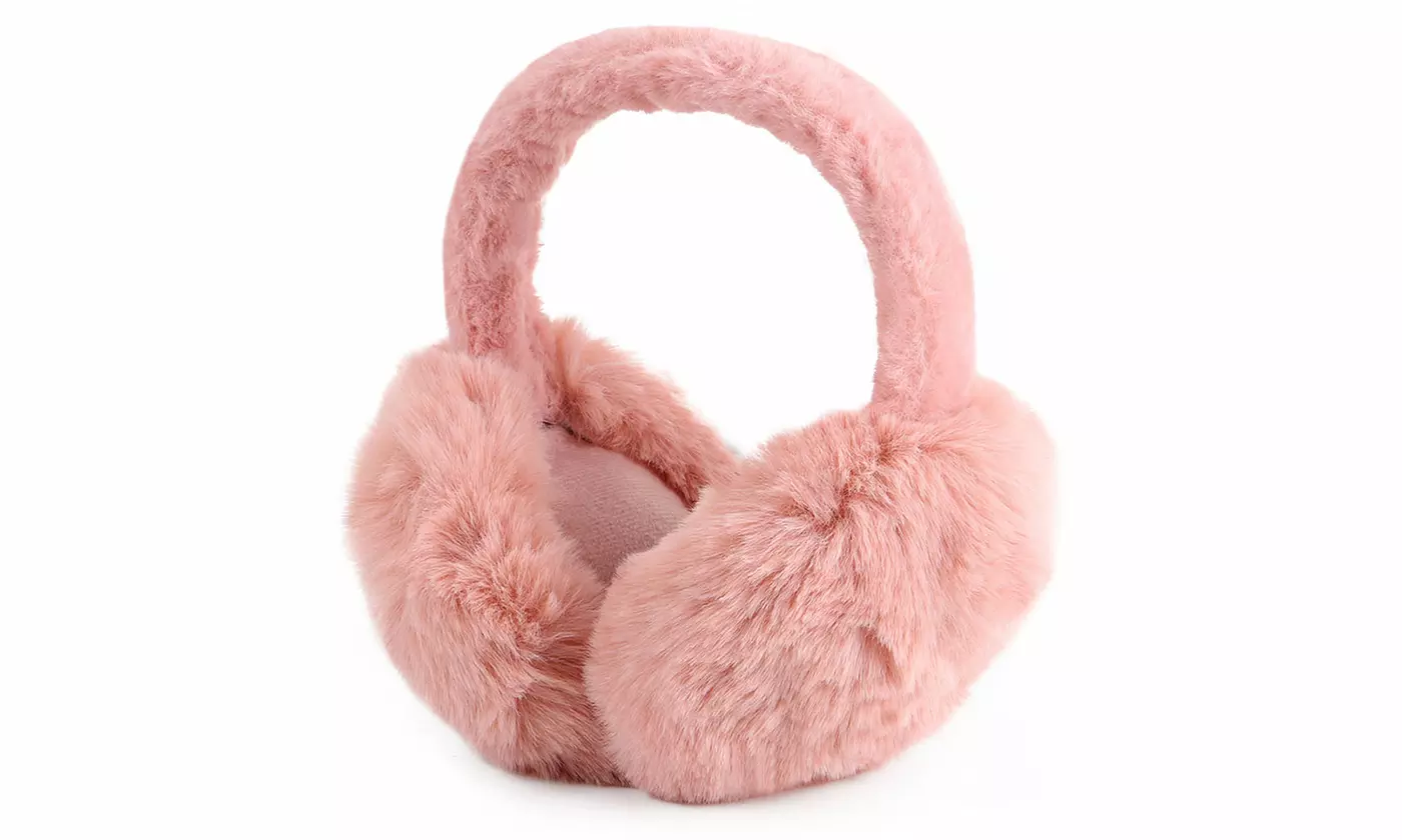 Womens Winter Glove Foldable Faux Fur Earmuffs Set