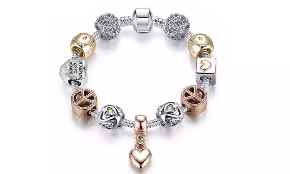 Women's Crystal Heart Charm Tri Color Bracelet Made With Crystals From Swarovski