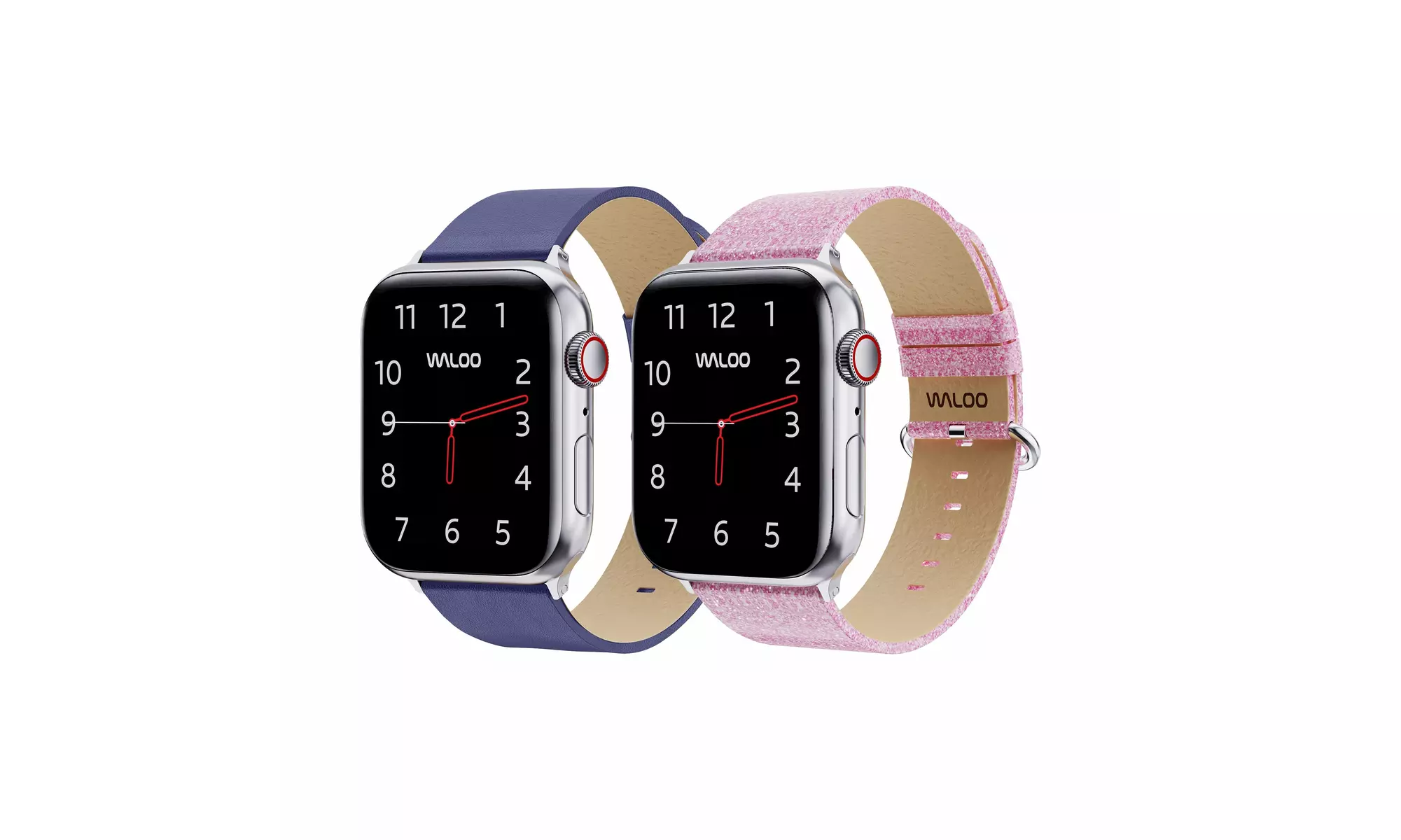 Waloo 2-Pack Leather Grain and Shiny Brilliance Apple Watch Bands