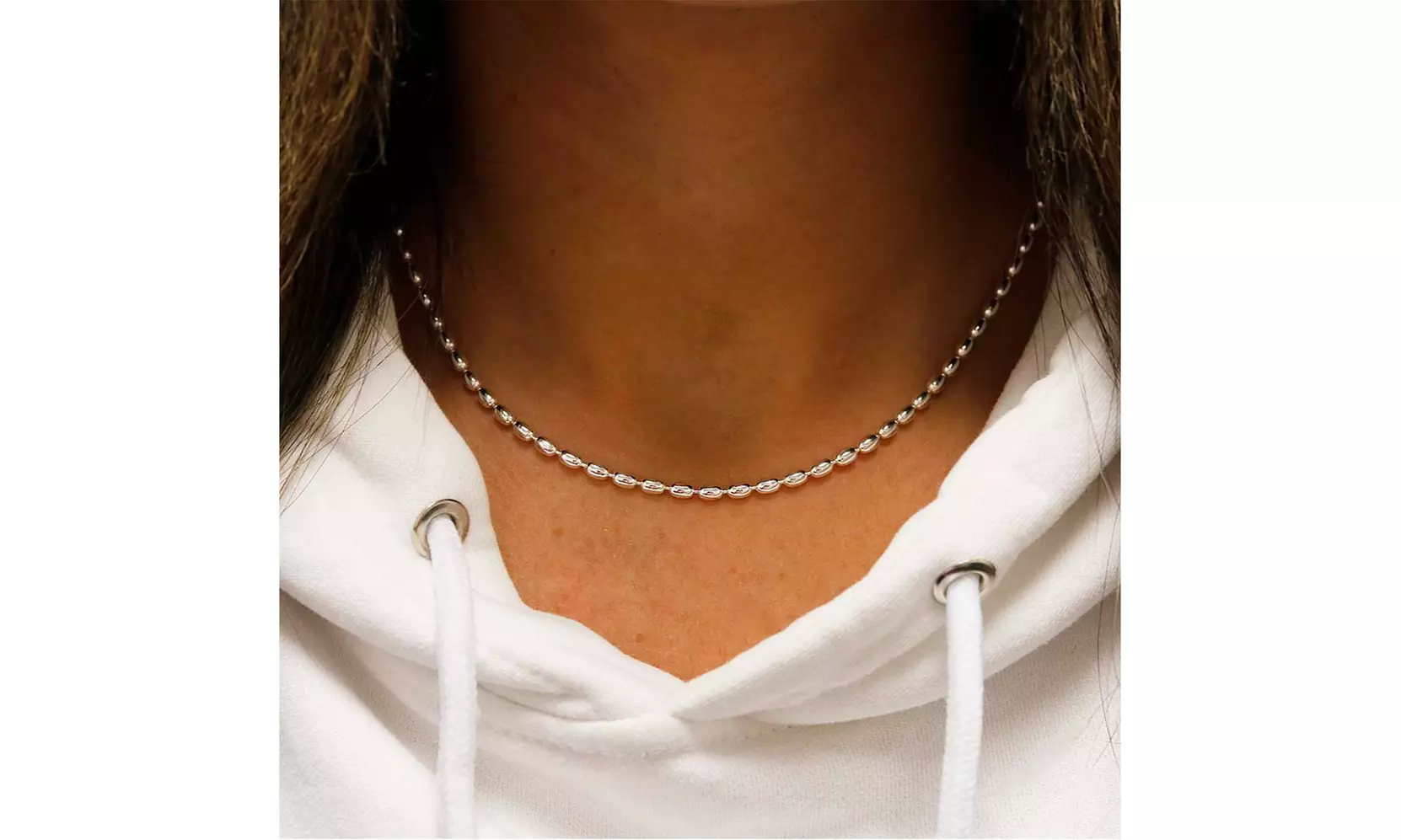 Italian Sterling Silver Oval Rice Bead Chain Necklace 18" - 30"